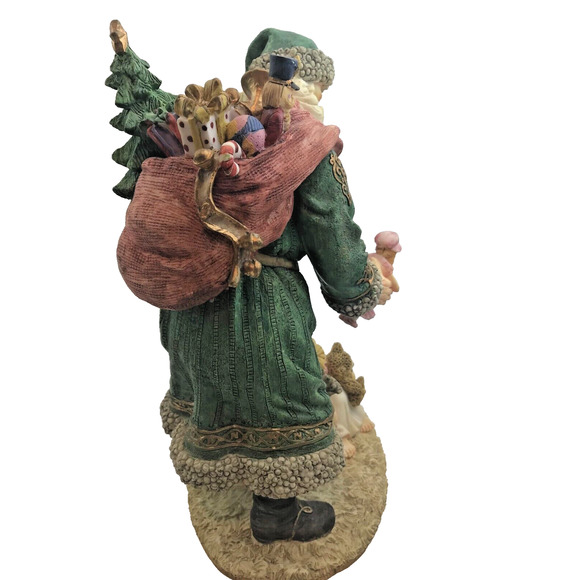 Green Resin Santa with Gifts and Sleeping Little Girl Doll 11" - RARE - Picture 3 of 7